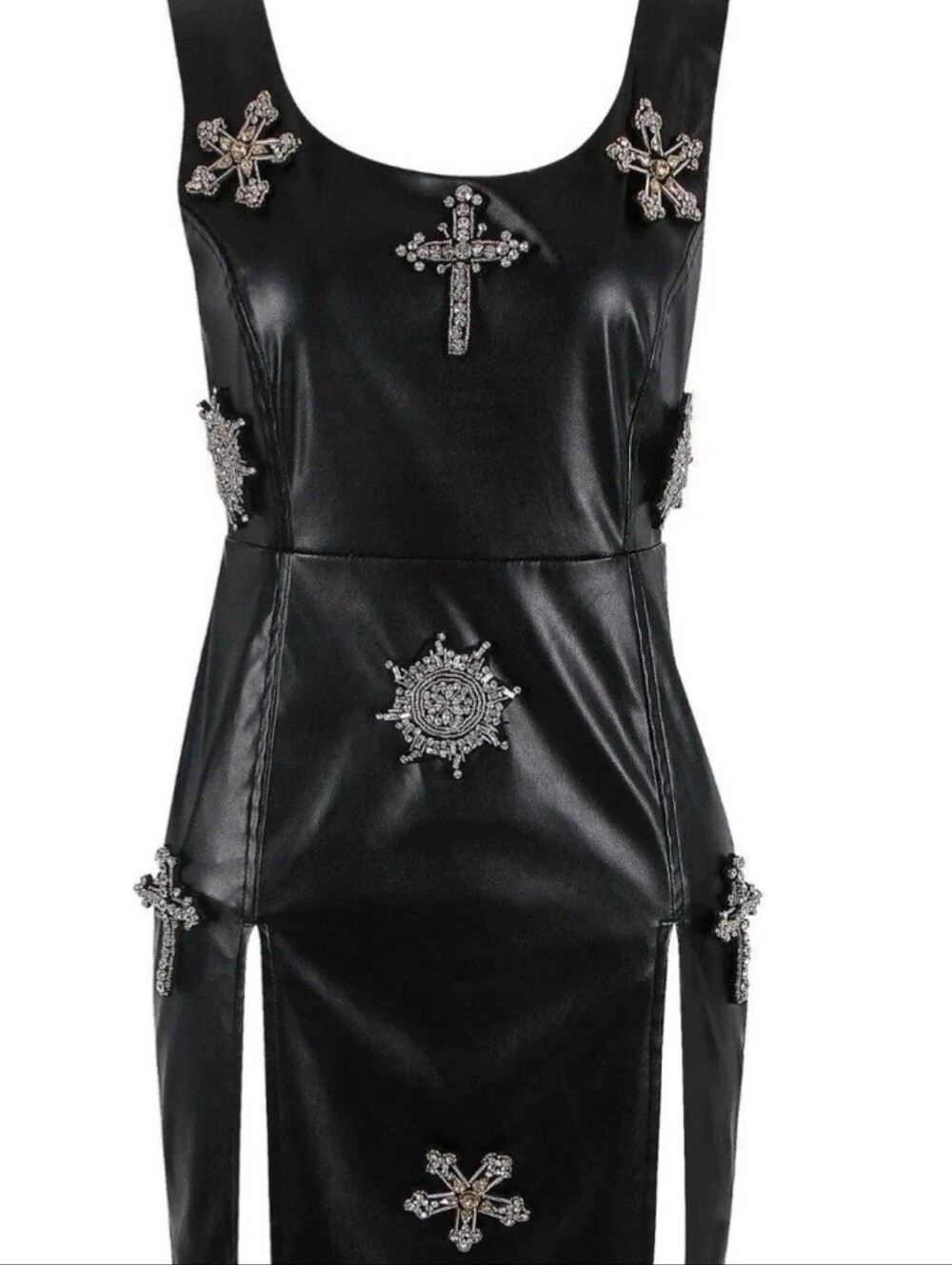 Flashy Gothic FASHION NOVA Faux Leather RHINESTONE Bodycon Mini PARTY Dress Sz S